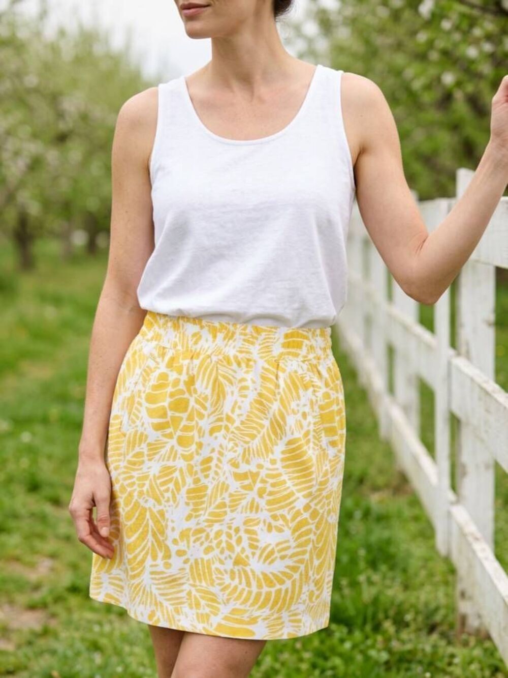 🔺️Loft Yellow & White Tropical Print Linen Blend Skirt Large